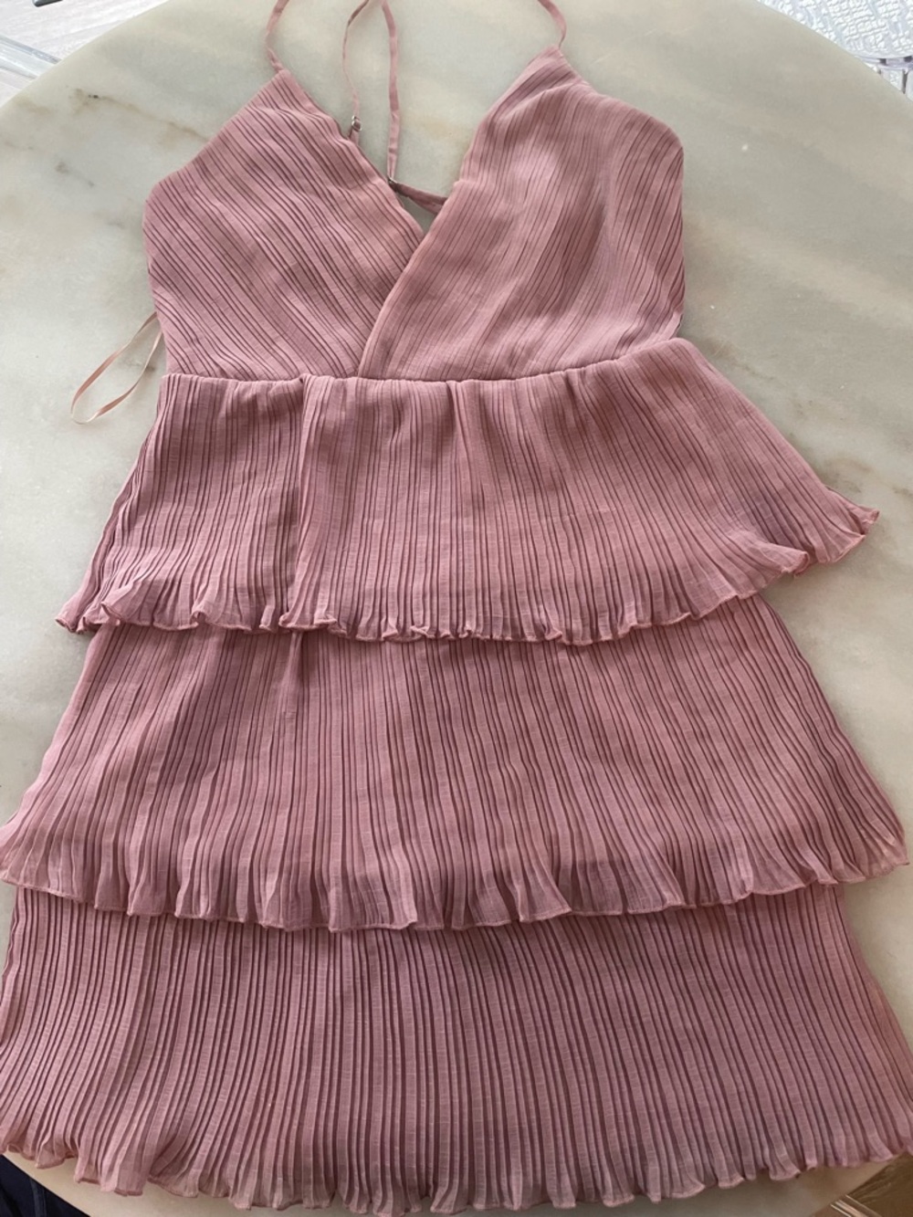 Women’s Pink Pleated Tiered Spaghetti-Strap Formal Dress size S